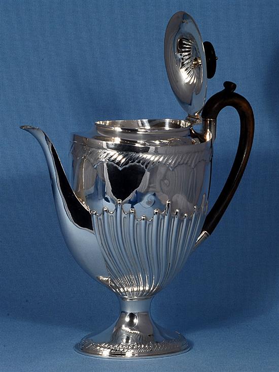 A Victorian demi fluted silver pedestal coffee pot,